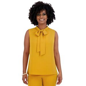 Kasper Women's Sleeveless High-Neck Bow Blouse Mustard Yellow Size XL MSRP $59